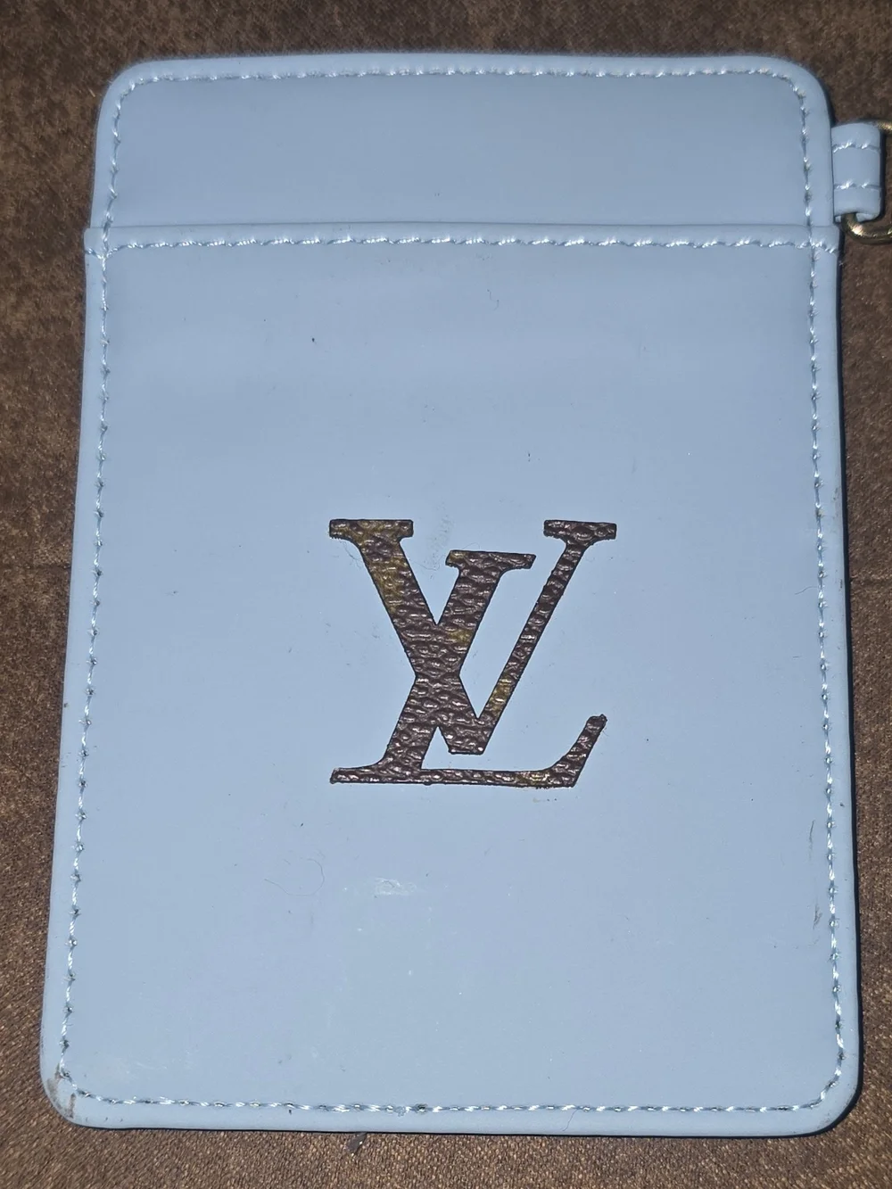 Custom Blue Faux Leather Card ID Holder Lanyard & Retractable Reel NWOT